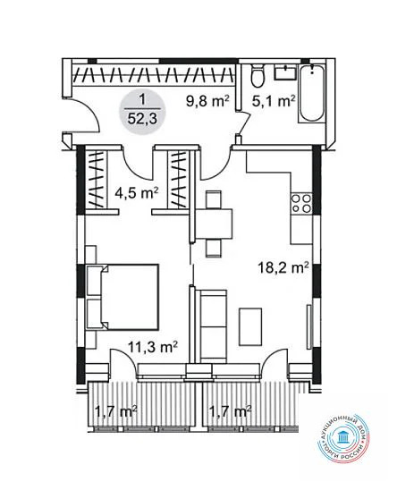 Продается квартира, 52.3 м - Фото 0