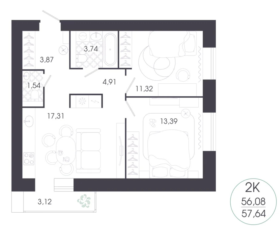 Продается квартира, 57.64 м - Фото 1