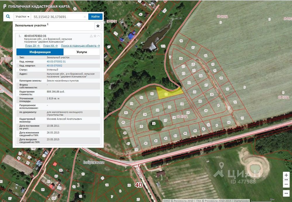 Кадастровая карта калужской области боровский район ермолино
