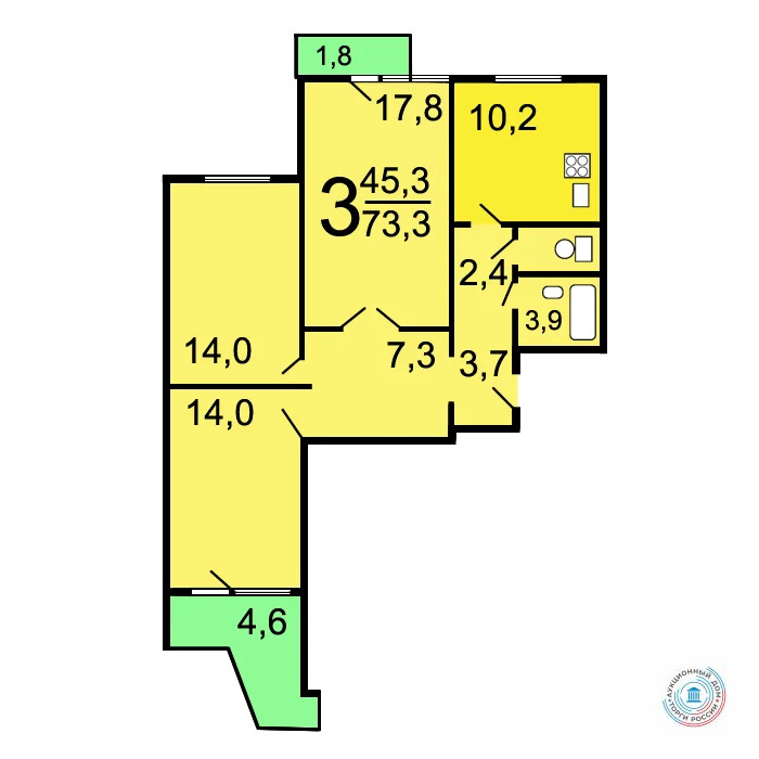 Продается квартира, 74.9 м - Фото 2