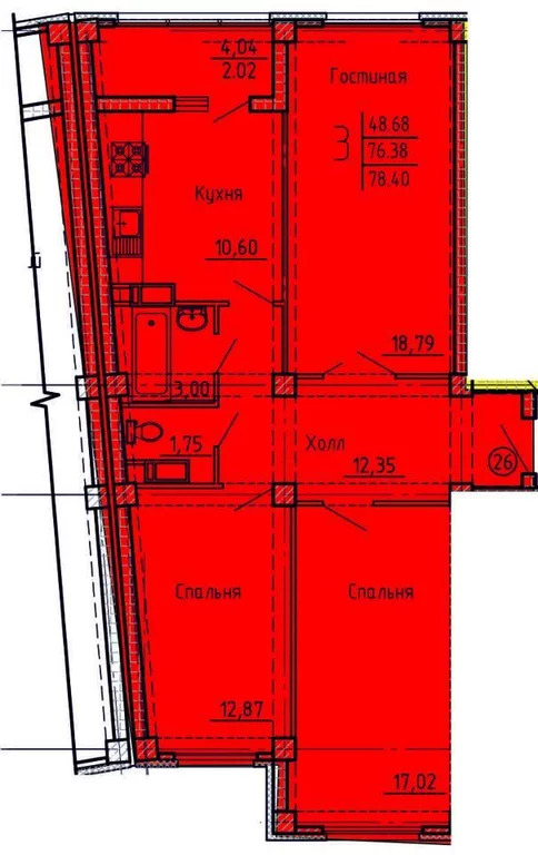 Продается квартира, 75.94 м - Фото 4