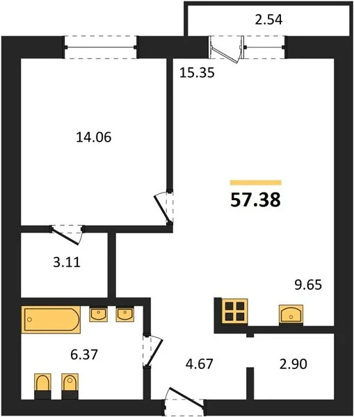 Продается квартира, 57.38 м - Фото 2