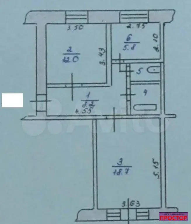 2-к. квартира, 55 м, 3/3 эт. - Фото 1
