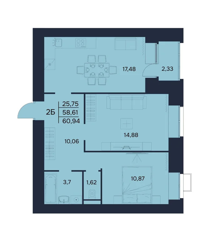 Продается квартира, 60.94 м - Фото 2