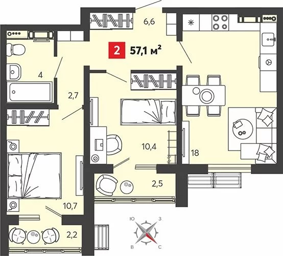 Продается квартира, 57.1 м - Фото 0