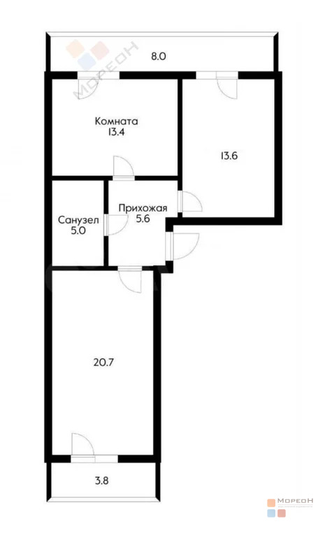 2-я квартира, 58.50 кв.м, 5/6 этаж, , Бжегокайская ул, 4700000.00 ... - Фото 12