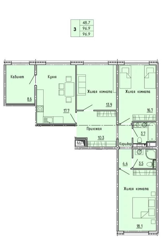 Продается квартира, 92.6 м - Фото 6
