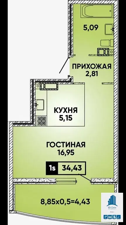 Большая студия с огромной лоджией в мкр. Губернский, Краснодар - Фото 18