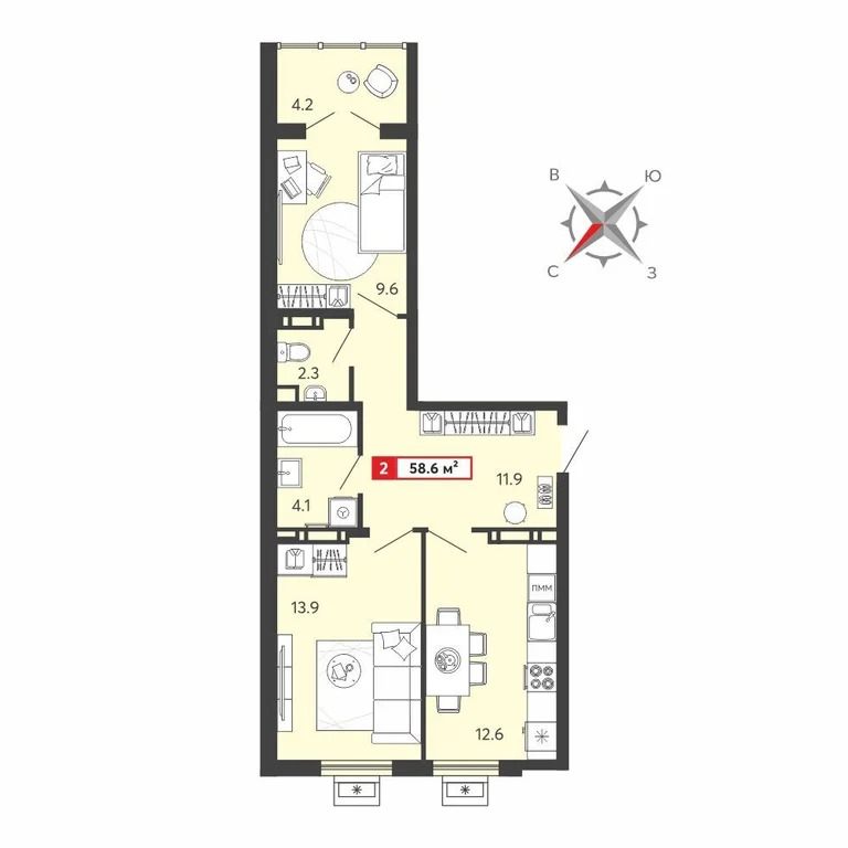 Продается квартира, 58.6 м - Фото 1