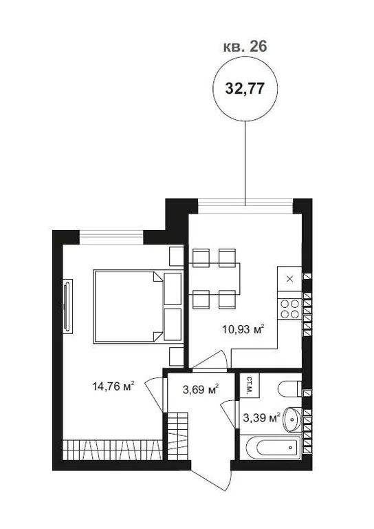 Продам 1-комн. квартиру 32.77 кв.м. - Фото 1