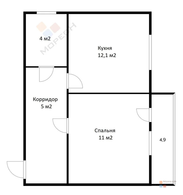 1-я квартира, 34.50 кв.м, 4/4 этаж, Гагарина ул, 3400000. - Фото 6