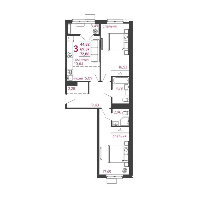 Продается квартира, 72.86 м - Фото 1
