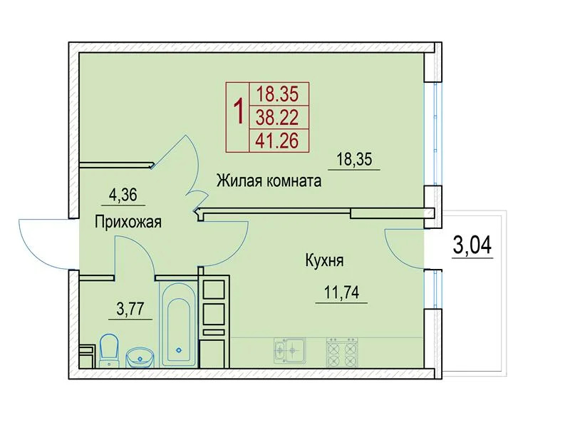 Продается 1-комн. квартира 41.26 кв.м. - Фото 2