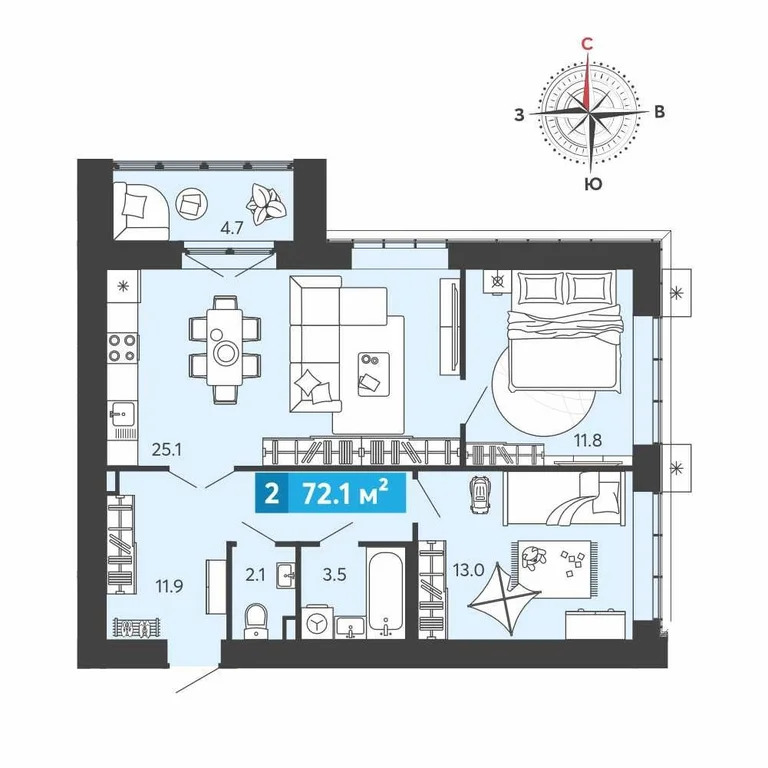 Продается квартира, 72.1 м - Фото 0