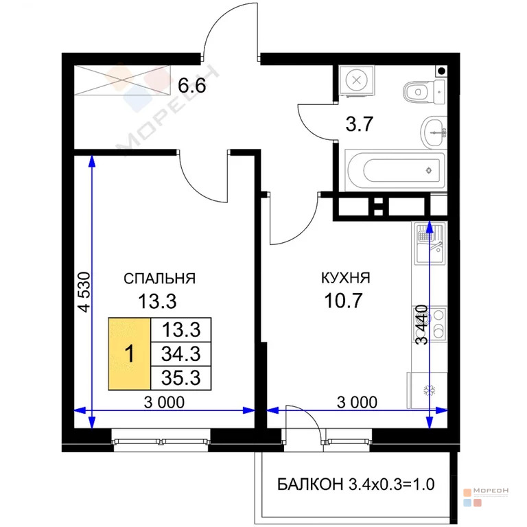 1-я квартира, 35.30 кв.м, 7/17 этаж, Энка, Героя Ростовского, ... - Фото 6