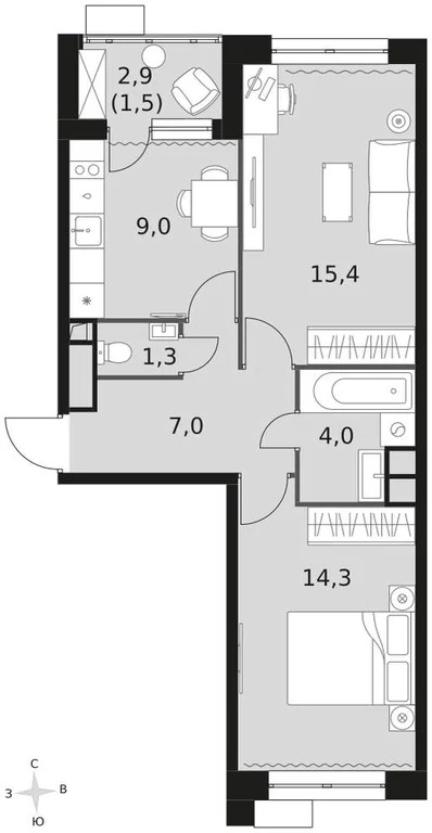 Продам 2-комн. квартиру 52.4 кв.м. - Фото 2