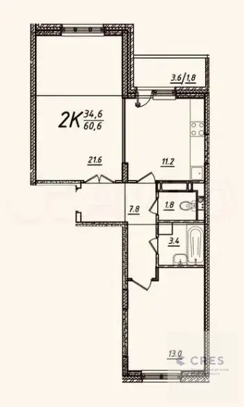 ЖК "Школьный" 2-к. квартира, 60,6 м, 5/17 эт. - Фото 6