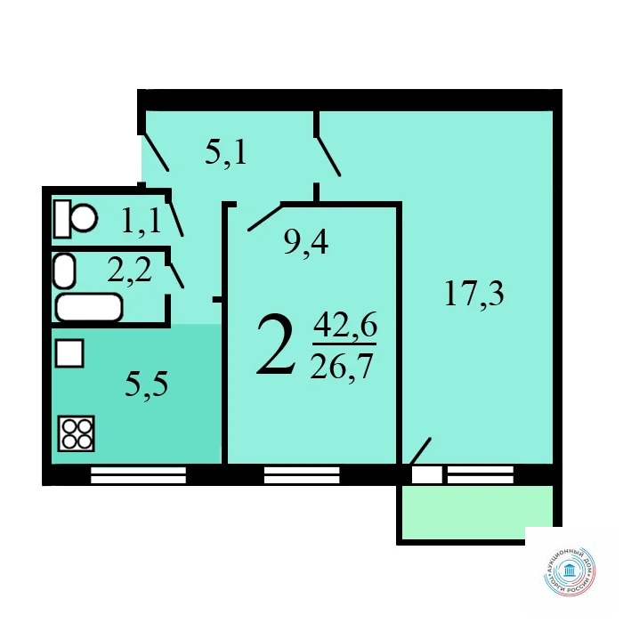 Продается квартира, 43.3 м - Фото 2