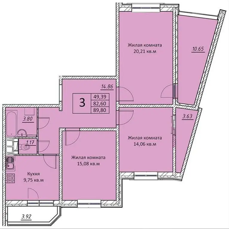 3 комнатная квартира 94 кв.м. в Домодедово. ул. Курыжова, д.21 - Фото 14