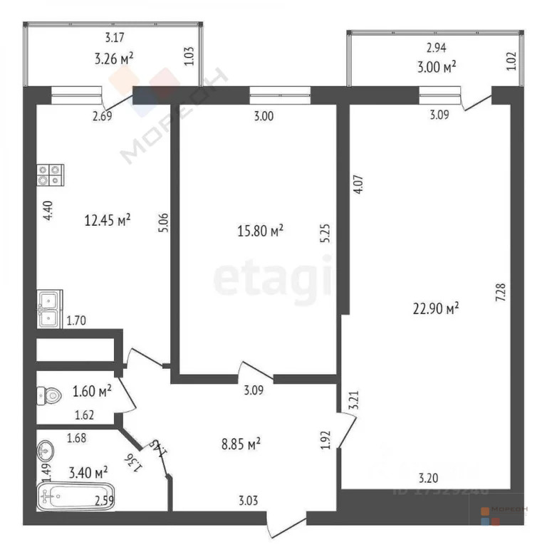 2-я квартира, 64.60 кв.м, 13/17 этаж, РИП, Московская ул, 7950000.00 ... - Фото 21