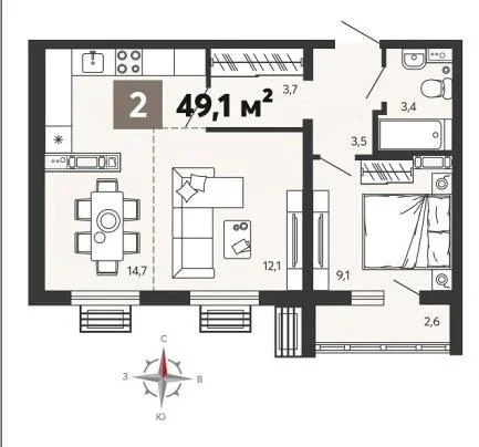 Продается квартира, 49.1 м - Фото 0