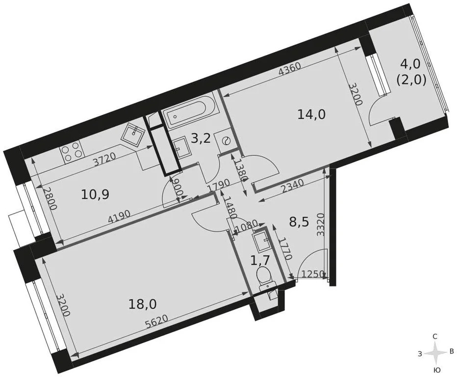 Продам 2-комн. квартиру 58.1 кв.м. - Фото 3