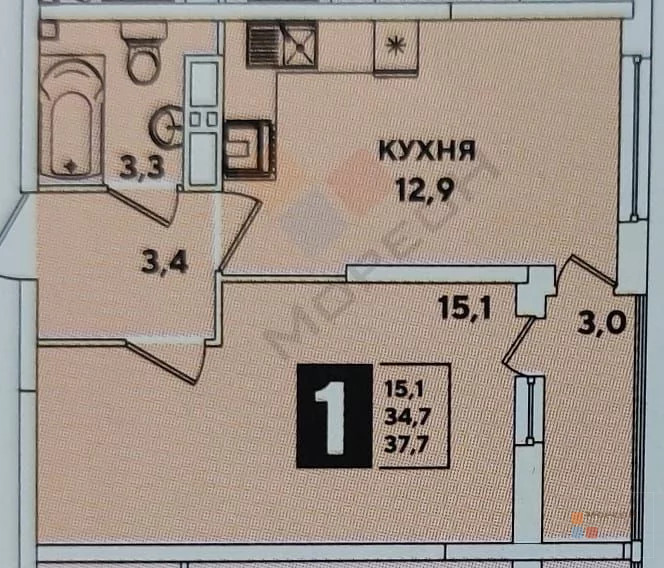 1-я квартира, 37.07 кв.м, 14/16 этаж, Западный обход, Ивана Беличенко ... - Фото 18