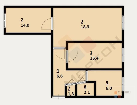 3-я квартира, 58.70 кв.м, 1/5 этаж, ФМР, Тургенева ул, 8800000.00 ... - Фото 1