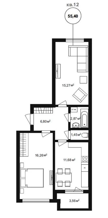 Продам 2-комн. квартиру 58.37 кв.м. - Фото 1