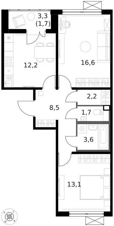 Продам 2-комн. квартиру 59.6 кв.м. - Фото 1