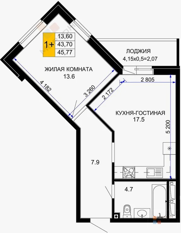 1-я квартира, 45.77 кв.м, 12/12 этаж, Энка, Ветеранов ул, 5900000.00 ... - Фото 9