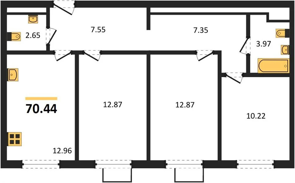 Продается квартира, 70.44 м - Фото 2