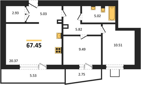 Продается квартира, 67.45 м