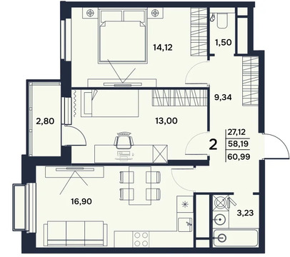Продается квартира, 60.99 м