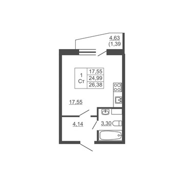 Продается студия 26.38 кв.м.