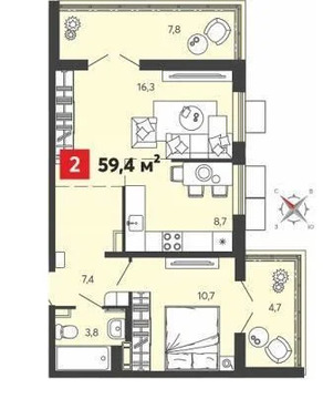 Продается квартира, 59.4 м