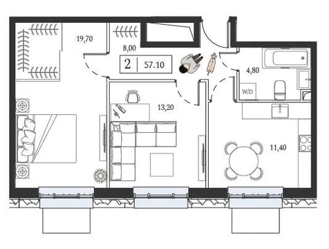 Продам 2-комн. квартиру 57.1 кв.м.