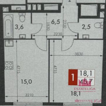 1-комнатная квартира, 46 кв.м.