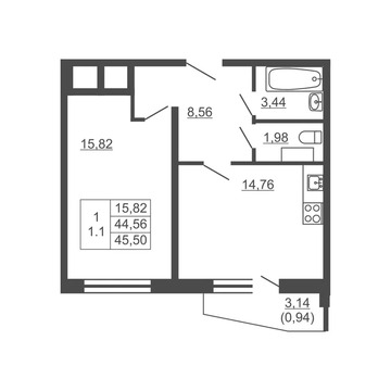 Продам 1-комн. квартиру 45.5 кв.м.