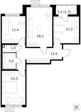 Продам 3-комн. квартиру 76.2 кв.м.