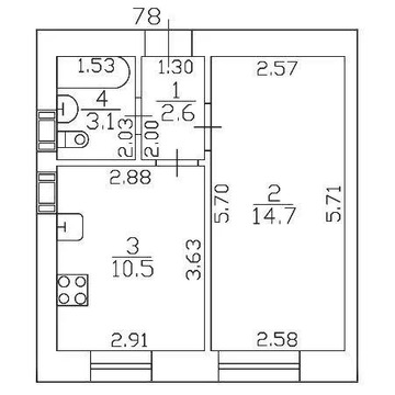 Продам 1-комн. квартиру 30.9 кв.м.