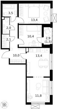 Продам 3-комн. квартиру 68.3 кв.м.
