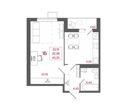 Продается квартира, 45.33 м