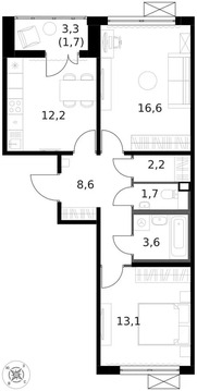 Продам 2-комн. квартиру 59.6 кв.м.