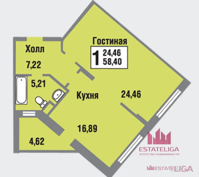 1-комнатная квартира, 57 кв.м., в ЖК "Татьянин Парк"