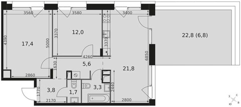 Продам 3-комн. квартиру 72.8 кв.м.
