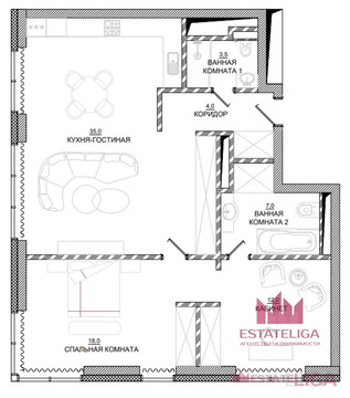 2-комнатная квартира, 79 кв.м., в ЖК "Метрополия"