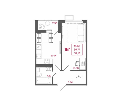 Продается квартира, 39.13 м