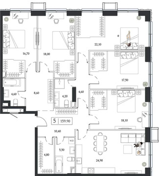 Продам 5-комн. квартиру 159.9 кв.м.