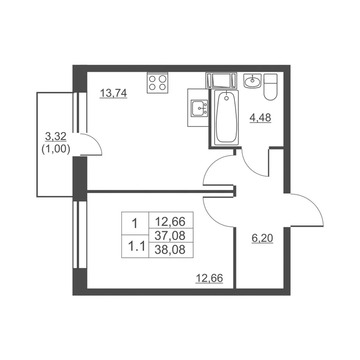 Продам 1-комн. квартиру 36.8 кв.м.